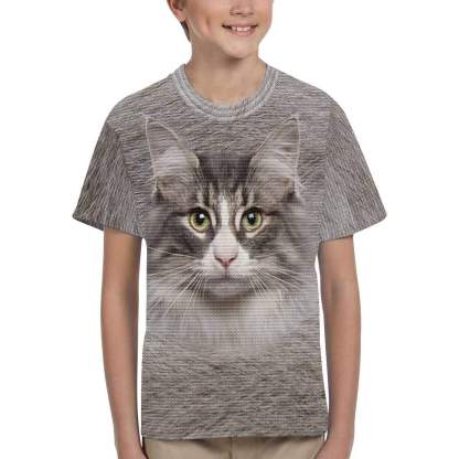 Custom #6-15Y Custom Photo Cute Cat Face Kid's All Over Print T-shirt - YesCustom