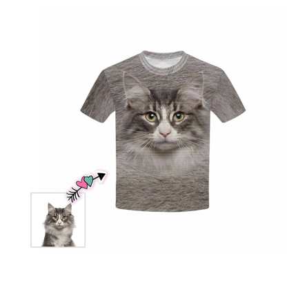 Custom #6-15Y Custom Photo Cute Cat Face Kid's All Over Print T-shirt - YesCustom