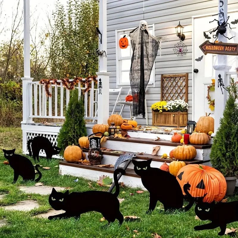 Custom 6pcs Halloween Decorations Outdoor Black Cat Decor Garden Wrought Iron Decorative Signs - YesCustom