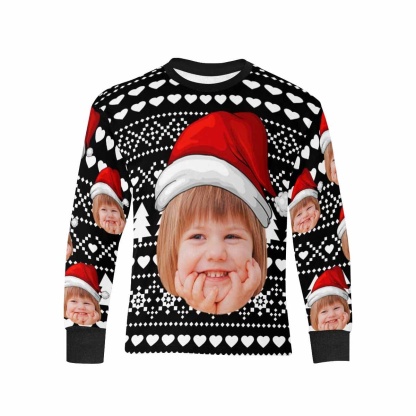 Custom #7-16Y Custom Face Christmas Tree Kids' Rib Cuff Long Sleeve T-shirt - YesCustom