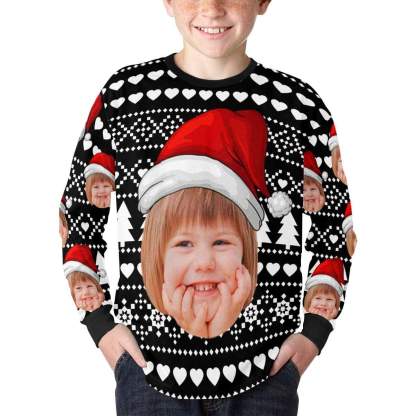 Custom #7-16Y Custom Face Christmas Tree Kids' Rib Cuff Long Sleeve T-shirt - YesCustom