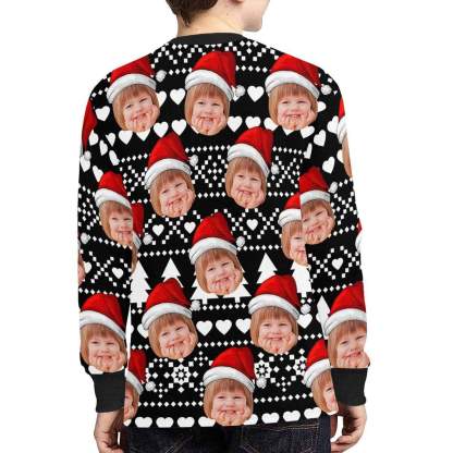 Custom #7-16Y Custom Face Christmas Tree Kids' Rib Cuff Long Sleeve T-shirt - YesCustom