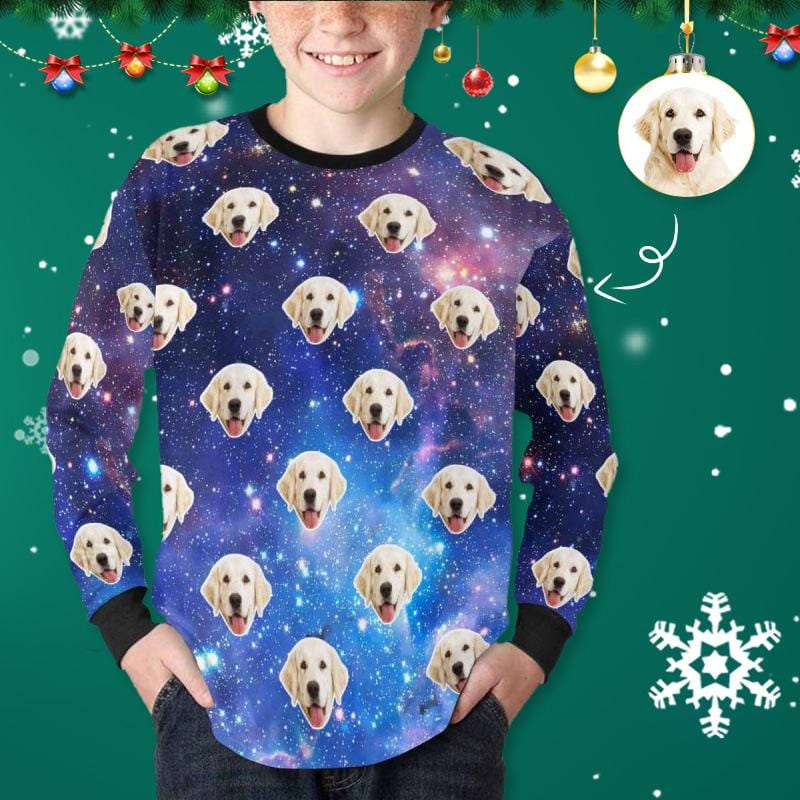Custom #7-16Y Custom Face Galaxy Kids' Rib Cuff Long Sleeve T-shirt - YesCustom