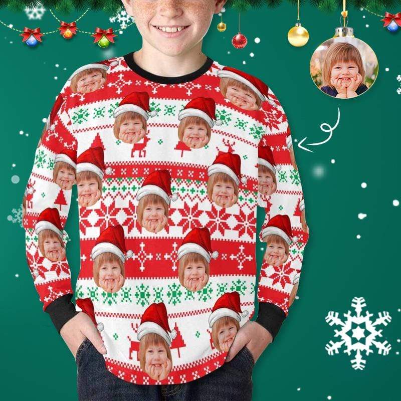 Custom #7-16Y Custom Face Happy Time Kids' Rib Cuff Long Sleeve T-shirt - YesCustom