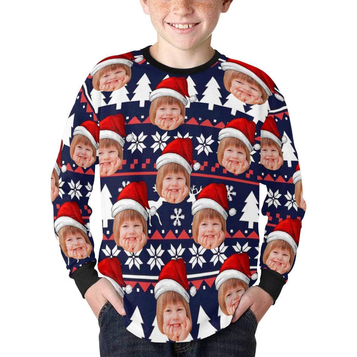 Custom #7-16Y Custom Face Joy Kids' Rib Cuff Long Sleeve T-shirt - YesCustom