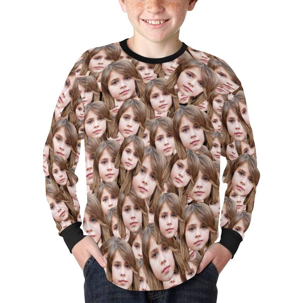 Custom #7-16Y Custom Face Joy Kids' Rib Cuff Long Sleeve T-shirt - YesCustom