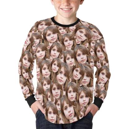 Custom #7-16Y Custom Face Joy Kids' Rib Cuff Long Sleeve T-shirt - YesCustom