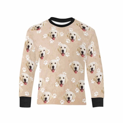 Custom #7-16Y Custom Face Paw Print Kids' Rib Cuff Long Sleeve T-shirt - YesCustom