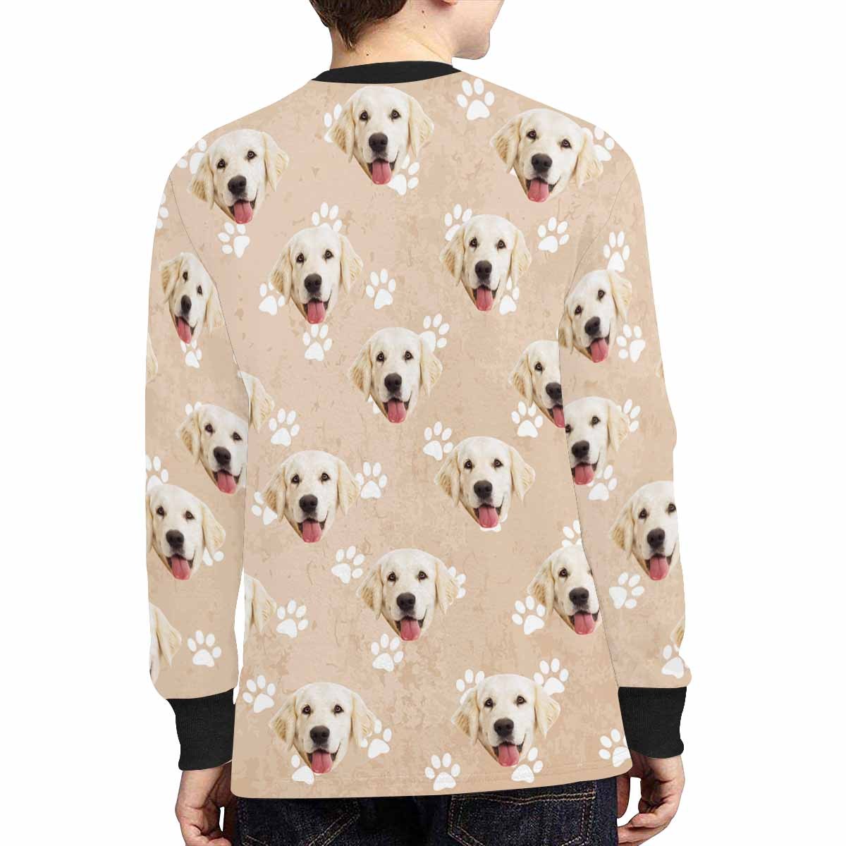 Custom #7-16Y Custom Face Paw Print Kids' Rib Cuff Long Sleeve T-shirt - YesCustom