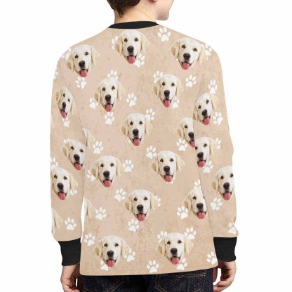 Custom #7-16Y Custom Face Paw Print Kids' Rib Cuff Long Sleeve T-shirt - YesCustom