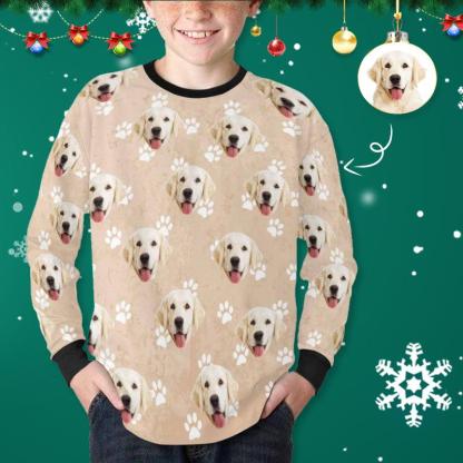 Custom #7-16Y Custom Face Paw Print Kids' Rib Cuff Long Sleeve T-shirt - YesCustom