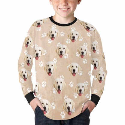 Custom #7-16Y Custom Face Paw Print Kids' Rib Cuff Long Sleeve T-shirt - YesCustom