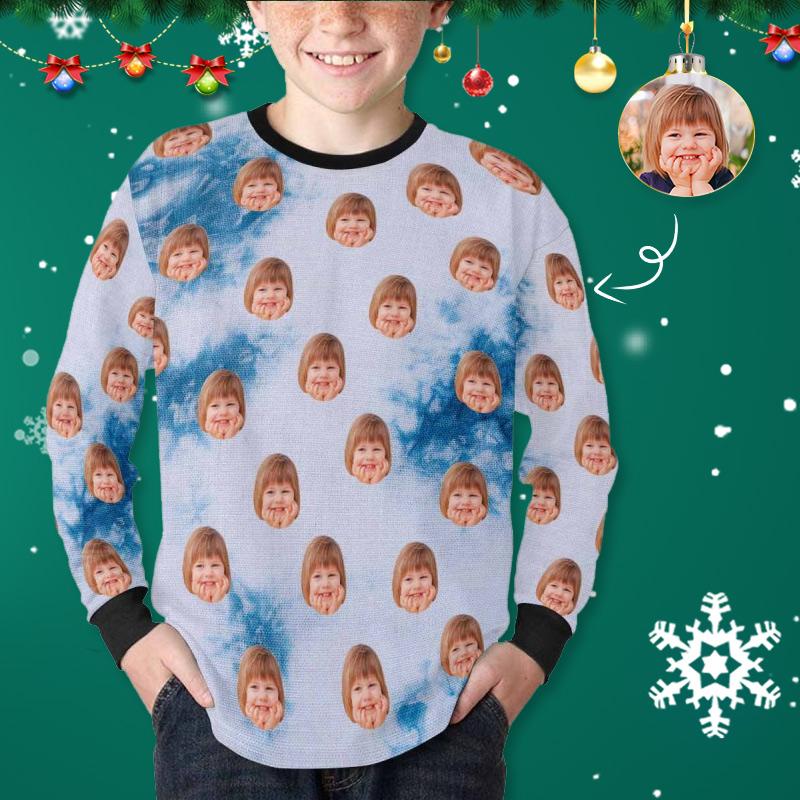 Custom #7-16Y Custom Face Snowing Kids' Rib Cuff Long Sleeve T-shirt - YesCustom