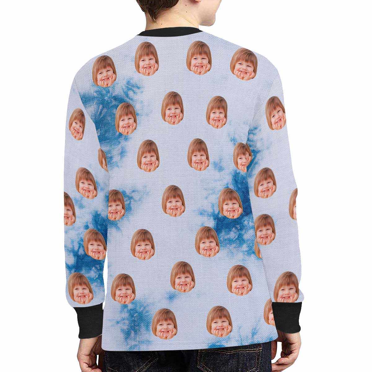 Custom #7-16Y Custom Face Snowing Kids' Rib Cuff Long Sleeve T-shirt - YesCustom