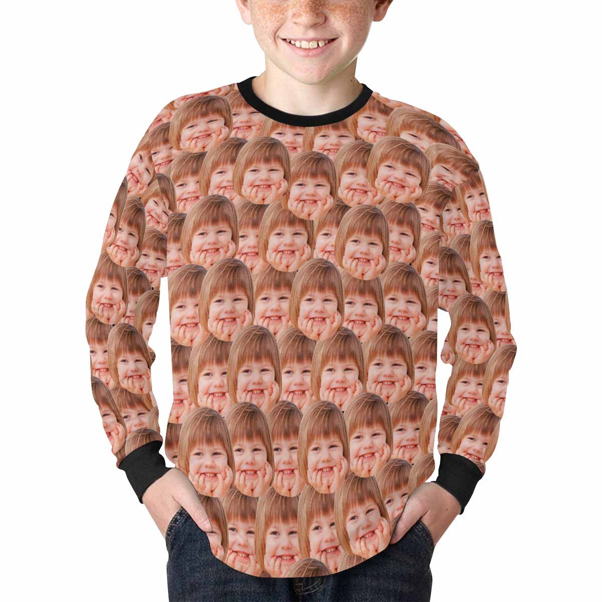 Custom #7-16Y Custom Face Unique Kids' Rib Cuff Long Sleeve T-shirt - YesCustom
