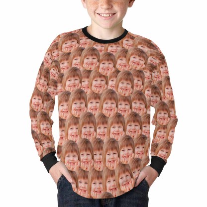 Custom #7-16Y Custom Face Unique Kids' Rib Cuff Long Sleeve T-shirt - YesCustom