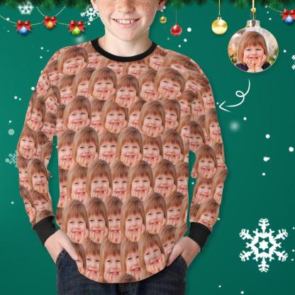 Custom #7-16Y Custom Face Unique Kids' Rib Cuff Long Sleeve T-shirt - YesCustom