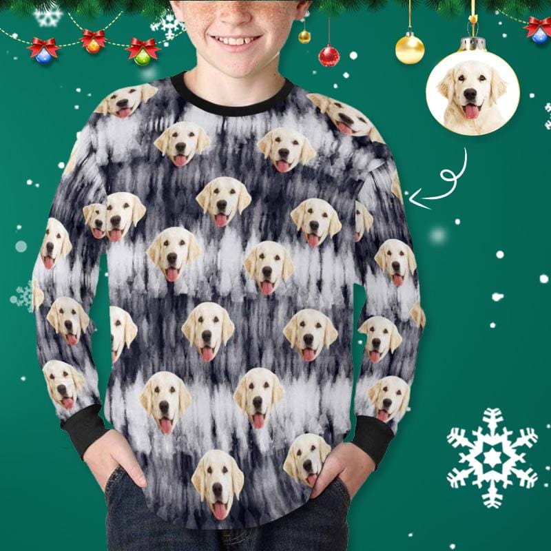Custom #7-16Y Custom Face Unique Kids' Rib Cuff Long Sleeve T-shirt - YesCustom