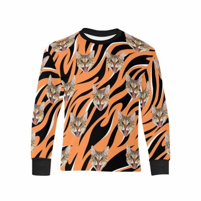 Custom #7-16Y Custom Face Wave Kids' Rib Cuff Long Sleeve T-shirt - YesCustom