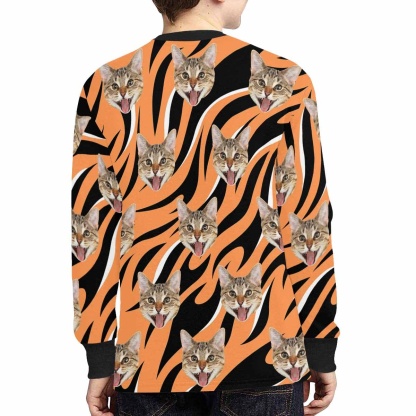 Custom #7-16Y Custom Face Wave Kids' Rib Cuff Long Sleeve T-shirt - YesCustom
