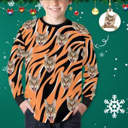Custom #7-16Y Custom Face Wave Kids' Rib Cuff Long Sleeve T-shirt - YesCustom