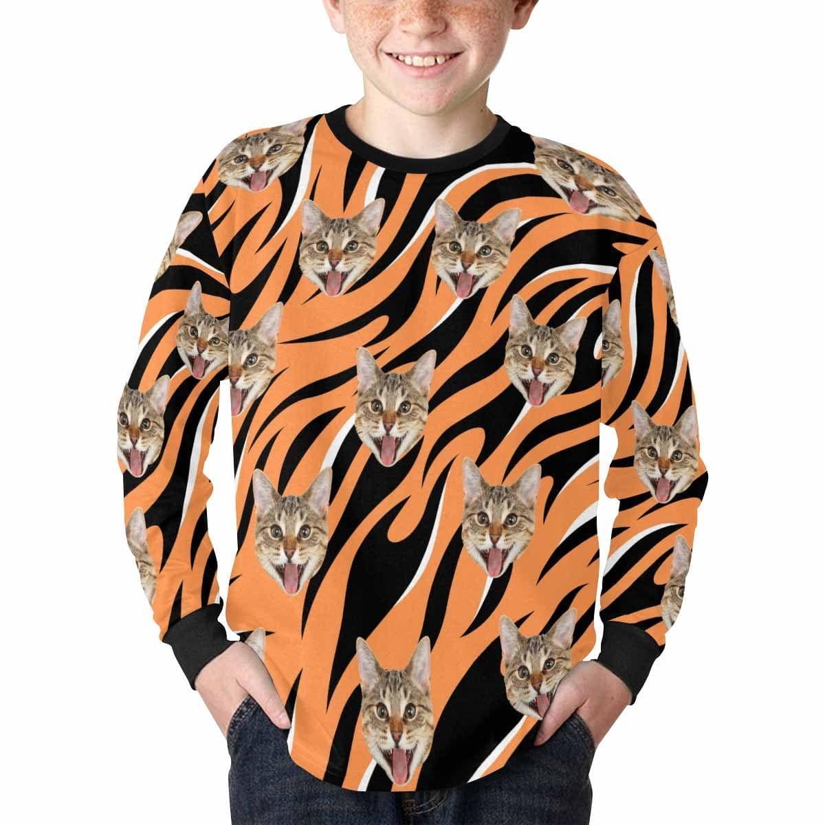 Custom #7-16Y Custom Face Wave Kids' Rib Cuff Long Sleeve T-shirt - YesCustom