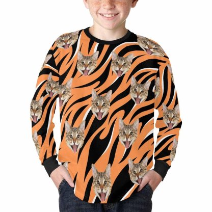 Custom #7-16Y Custom Face Wave Kids' Rib Cuff Long Sleeve T-shirt - YesCustom