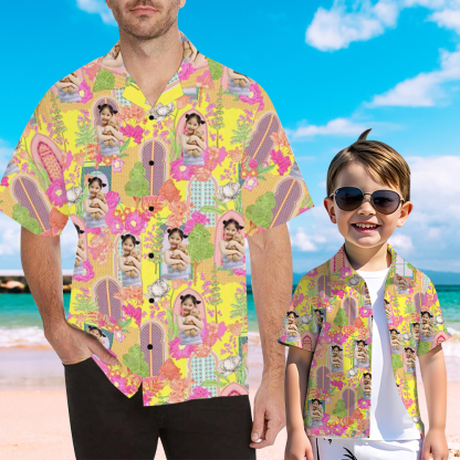 Custom Your Face Personalized Hawaiian Shirts For The Best Father-Son Combination Family Travel On The Beach