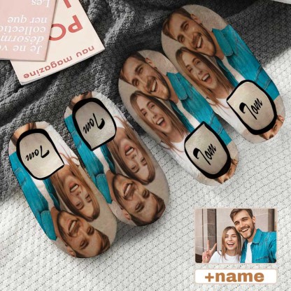 Custom 7 AM Custom Couple Photo&Name All Over Print Personalized Non-Slip Cotton Slippers For Couple Girlfriend Boyfriend - YesCustom