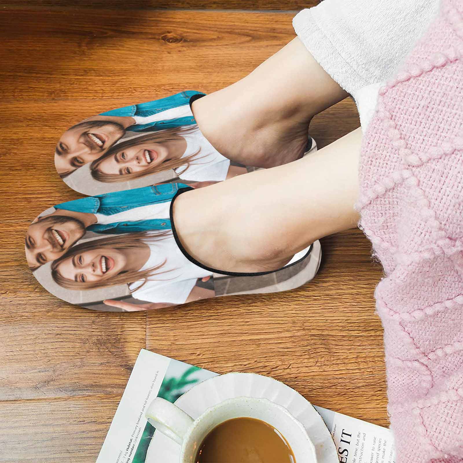 Custom 7 AM Custom Couple Photo&Name All Over Print Personalized Non-Slip Cotton Slippers For Couple Girlfriend Boyfriend - YesCustom
