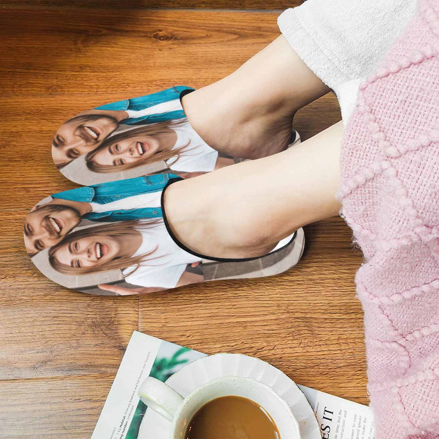 Custom 7 AM Custom Couple Photo&Name All Over Print Personalized Non-Slip Cotton Slippers For Couple Girlfriend Boyfriend - YesCustom