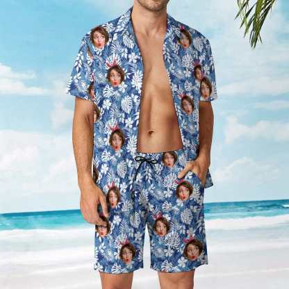 Custom 9 Styles Custom Face on Hawaiian Set Tropical Leaves Style Beach Holiday Hawaiian Shirt & Summer Shorts Set - YesCustom