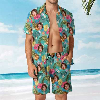 Custom 9 Styles Custom Face on Hawaiian Set Tropical Leaves Style Beach Holiday Hawaiian Shirt & Summer Shorts Set - YesCustom