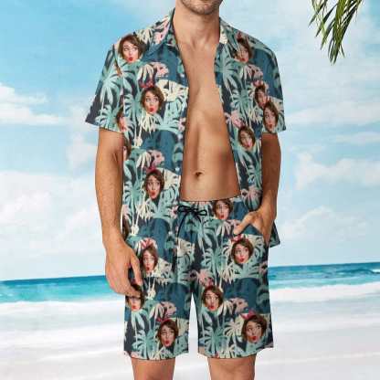 Custom 9 Styles Custom Face on Hawaiian Set Tropical Leaves Style Beach Holiday Hawaiian Shirt & Summer Shorts Set - YesCustom