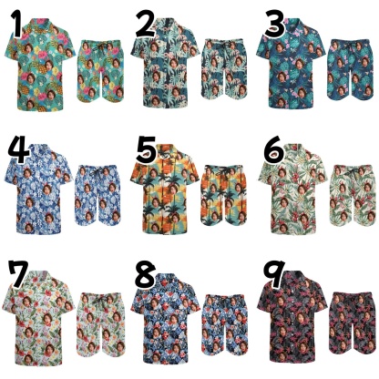 Custom 9 Styles Custom Face on Hawaiian Set Tropical Leaves Style Beach Holiday Hawaiian Shirt & Summer Shorts Set - YesCustom
