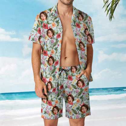 Custom 9 Styles Custom Face on Hawaiian Set Tropical Leaves Style Beach Holiday Hawaiian Shirt & Summer Shorts Set - YesCustom