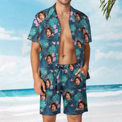 Custom 9 Styles Custom Face on Hawaiian Set Tropical Leaves Style Beach Holiday Hawaiian Shirt & Summer Shorts Set - YesCustom