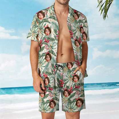 Custom 9 Styles Custom Face on Hawaiian Set Tropical Leaves Style Beach Holiday Hawaiian Shirt & Summer Shorts Set - YesCustom