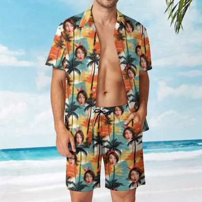 Custom 9 Styles Custom Face on Hawaiian Set Tropical Leaves Style Beach Holiday Hawaiian Shirt & Summer Shorts Set - YesCustom