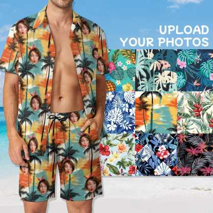 Custom 9 Styles Custom Face on Hawaiian Set Tropical Leaves Style Beach Holiday Hawaiian Shirt & Summer Shorts Set - YesCustom