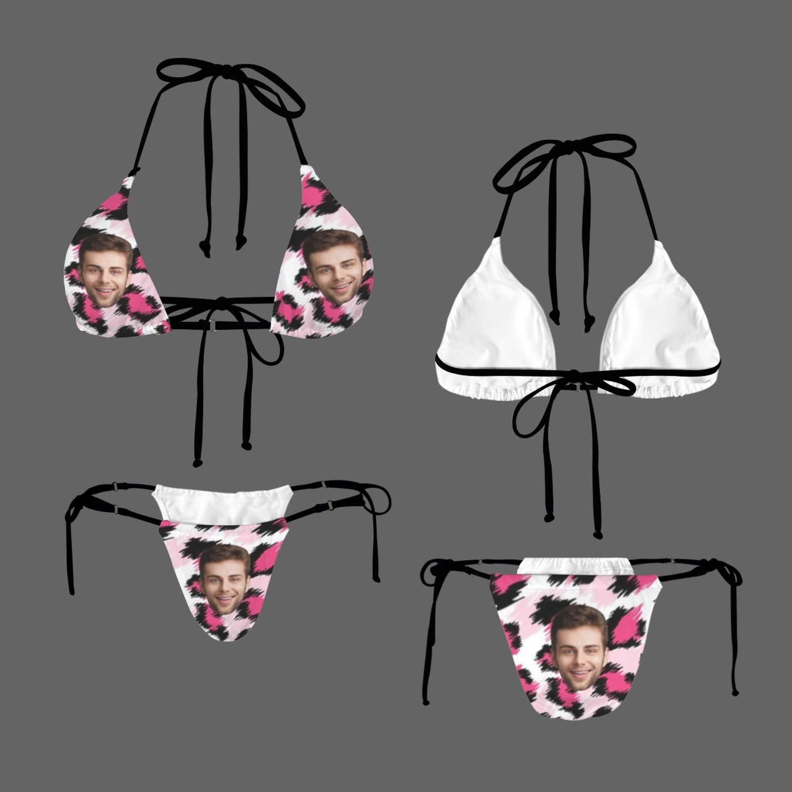 Custom Face Leopard Halter String Bikini Set Women's Two Piece Sexy Triangle Bikini