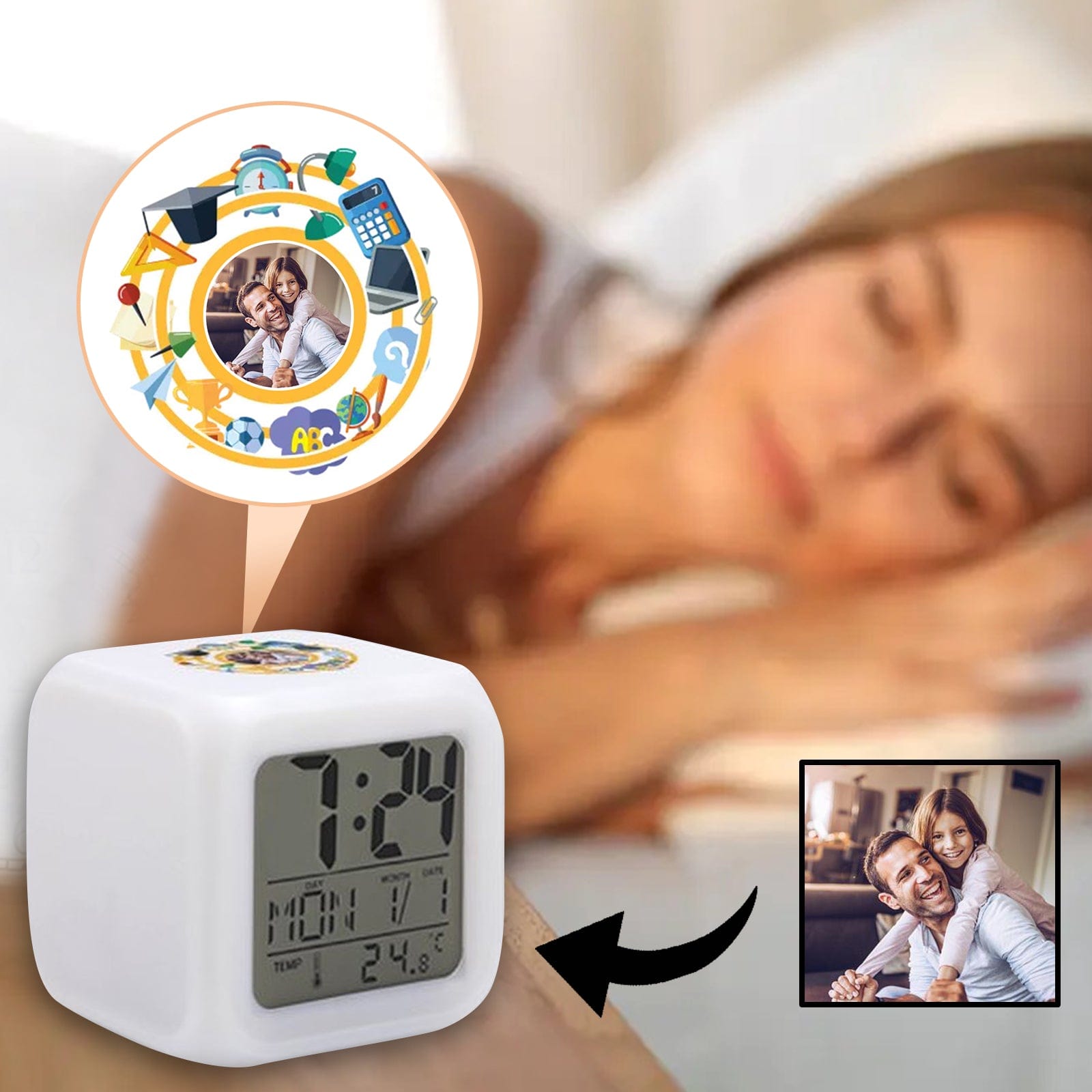 Custom Alarm Clock-Custom Photo Colorful Color Changing Alarm Clock - YesCustom