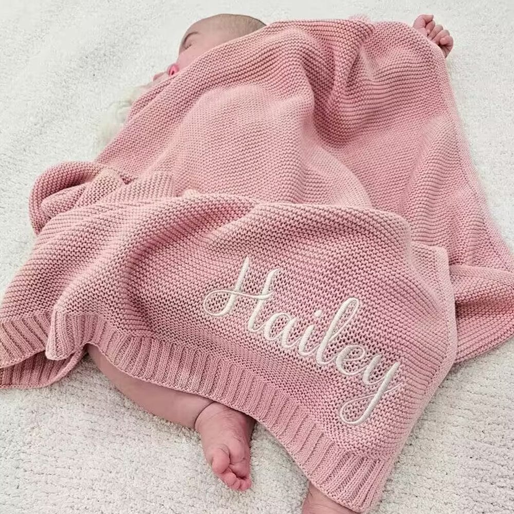 Custom Baby Blanket, Baby gift, Newborn gift, Personalized Name, Stroller Blanket, Newborn Baby Gift, Soft Breathable Cotton Knit, baby shower Gift Personalized Baby Blanket Embroidered Name Baby Blanket Newborn Baby Gift - YesCustom