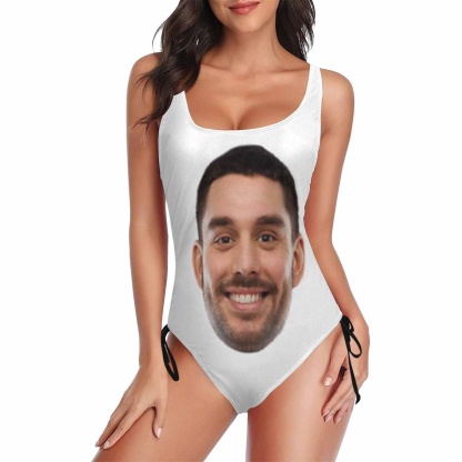 Custom Bachelorette Swimsuit-Custom Face&Name Bride Swimsuit Personalized Women's New Drawstring Side One Piece Bathing Suit Bridesmaid Party Swimsuits - YesCustom