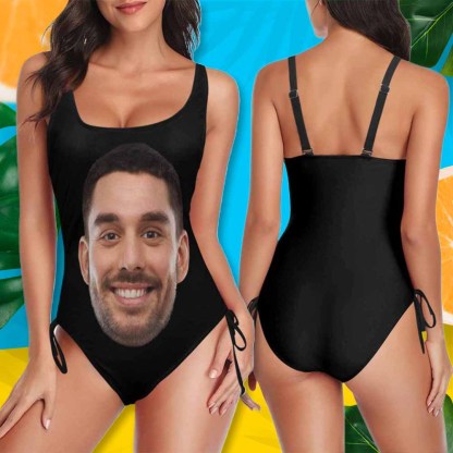 Custom Bachelorette Swimsuit-Custom Face&Name Bride Swimsuit Personalized Women's New Drawstring Side One Piece Bathing Suit Bridesmaid Party Swimsuits - YesCustom