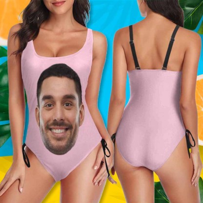 Custom Bachelorette Swimsuit-Custom Face&Name Bride Swimsuit Personalized Women's New Drawstring Side One Piece Bathing Suit Bridesmaid Party Swimsuits - YesCustom