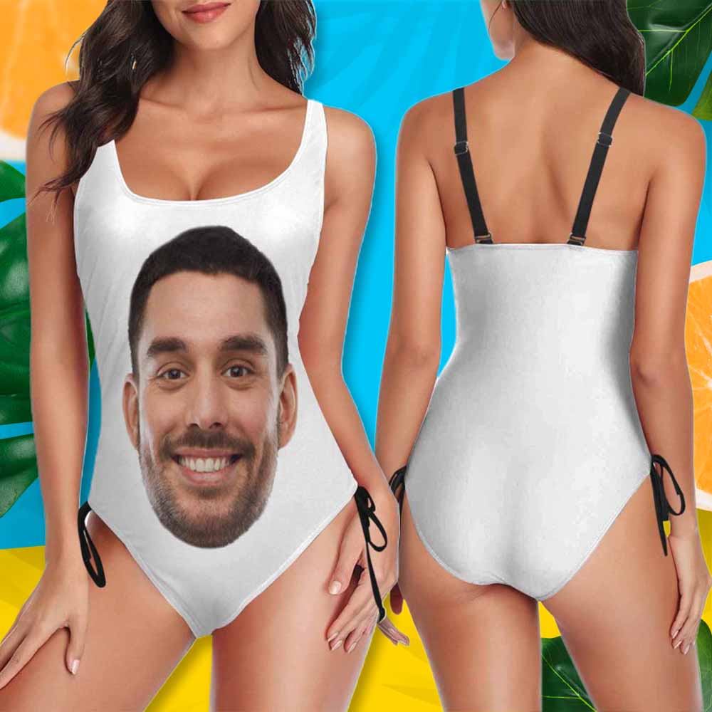 Custom Bachelorette Swimsuit-Custom Face&Name Bride Swimsuit Personalized Women's New Drawstring Side One Piece Bathing Suit Bridesmaid Party Swimsuits - YesCustom