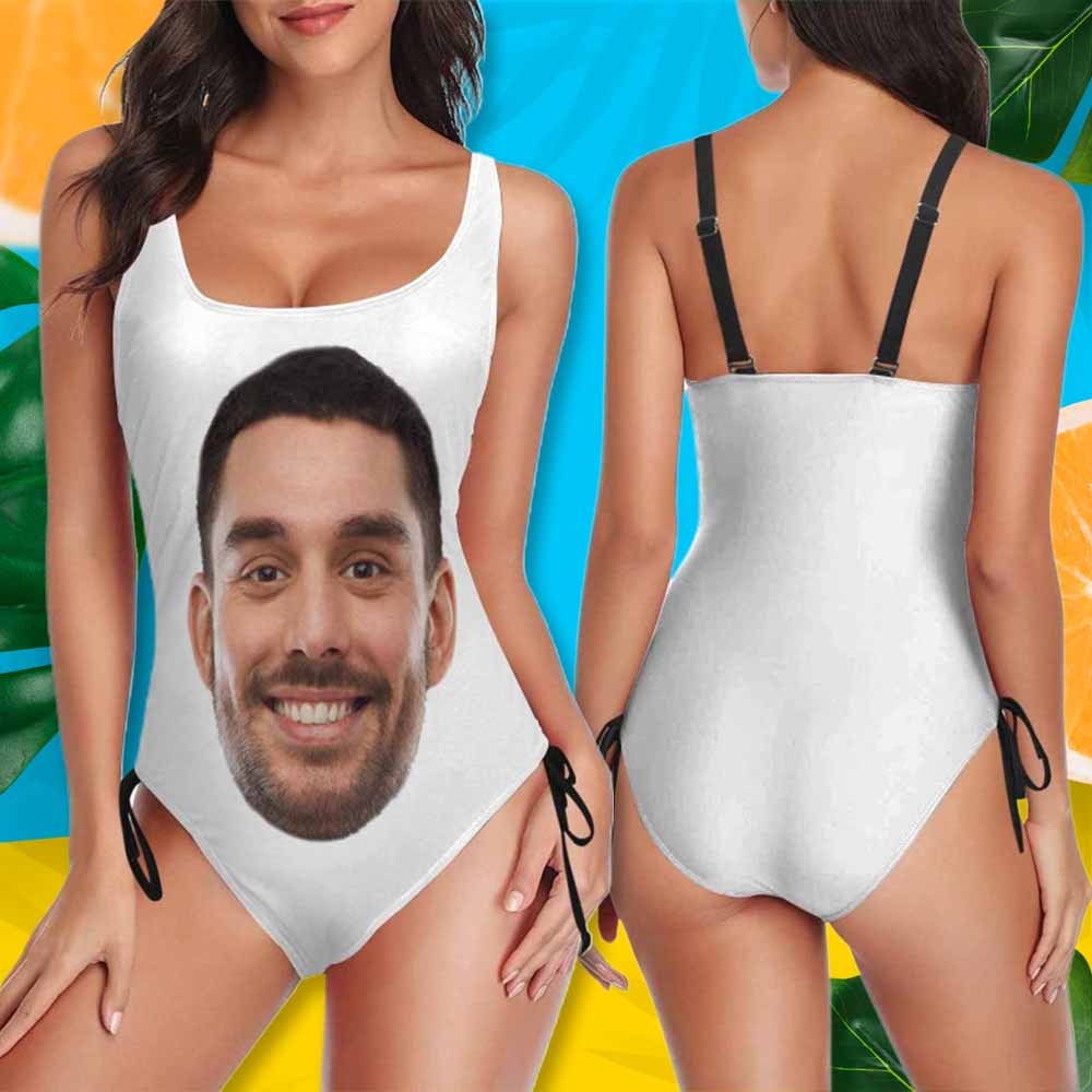 Custom Bachelorette Swimsuit-Custom Face&Name Bride Swimsuit Personalized Women's New Drawstring Side One Piece Bathing Suit Bridesmaid Party Swimsuits - YesCustom