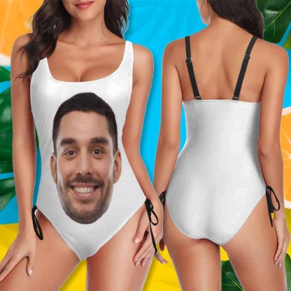 Custom Bachelorette Swimsuit-Custom Face&Name Bride Swimsuit Personalized Women's New Drawstring Side One Piece Bathing Suit Bridesmaid Party Swimsuits - YesCustom