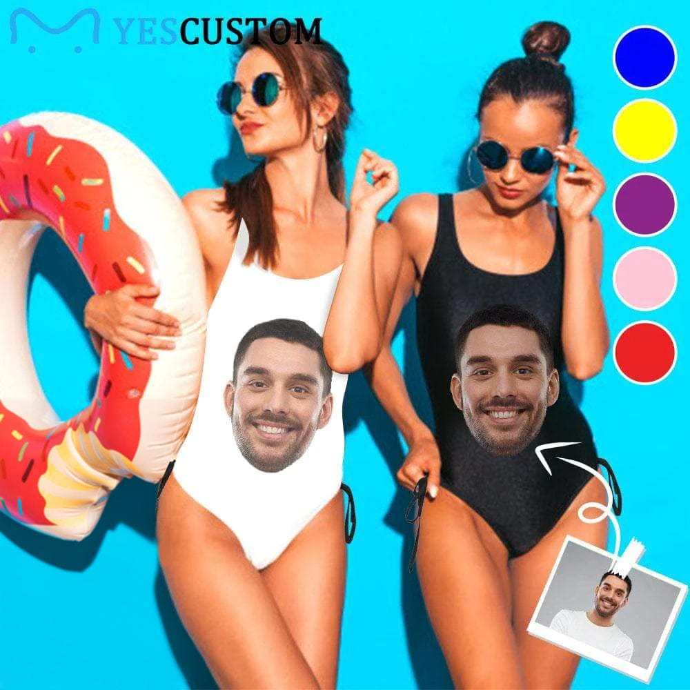 Custom Bachelorette Swimsuit-Custom Face&Name Bride Swimsuit Personalized Women's New Drawstring Side One Piece Bathing Suit Bridesmaid Party Swimsuits - YesCustom